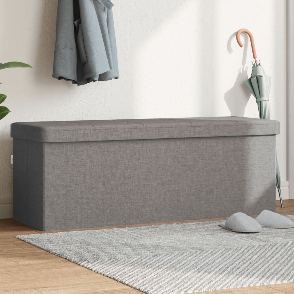 Folding Storage Bench in Light Grey Linen Look