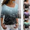 Gradual Color Pattern Casual Ladies Top V Neck Long Sleeve T-shirt Temperament Women's Wear TOP XS-8XL