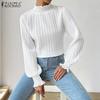 Women CasuaL Stand Collar Solid Color Long Sleeve Blouse