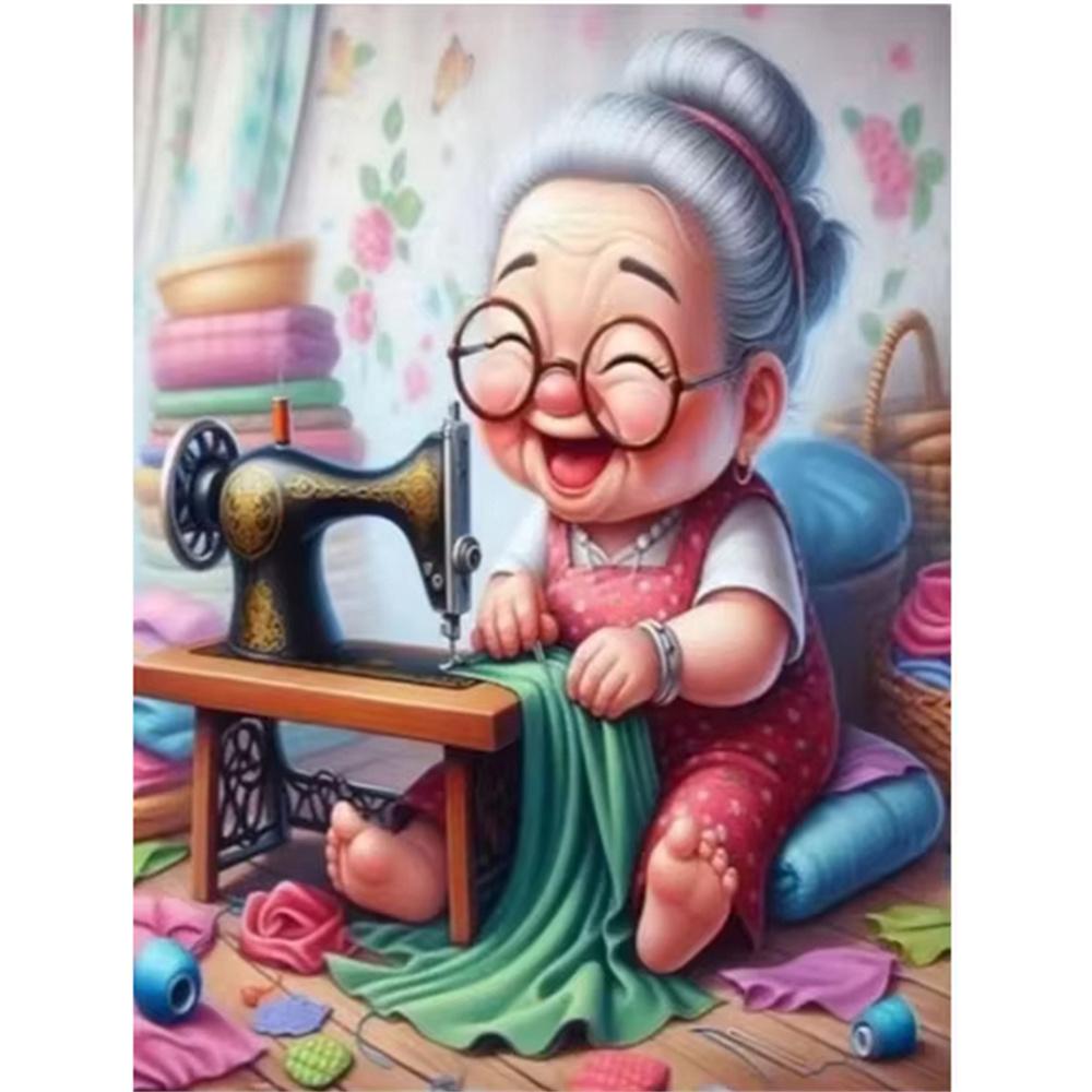 5D Diy Diamond Painting Cartoon Casual Grandma Full Square Round Rhinestone Mosaic Embroidery Wedding Decoration
