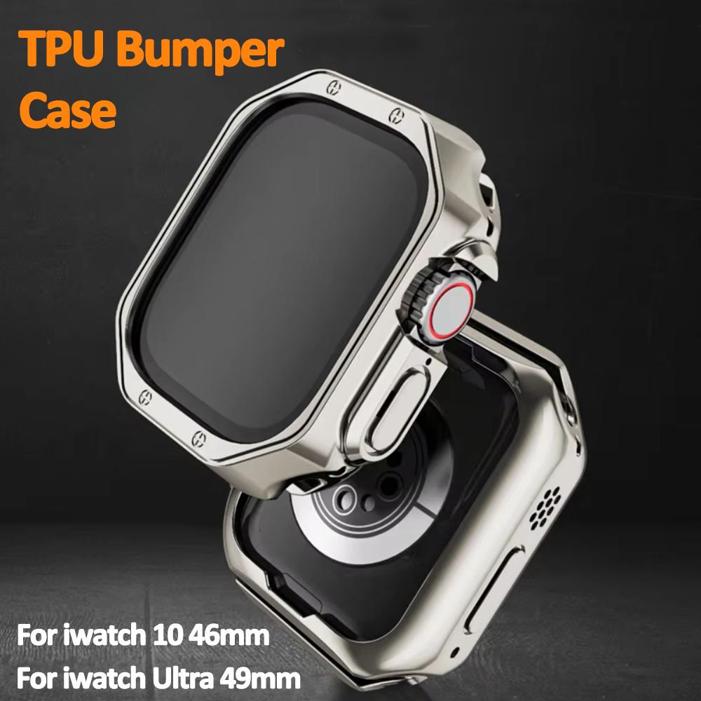 Металлический TPU Бампер Чехол Для Apple Watch Ultra 3 49мм 11 10 46мм 42мм Защитная Крышка для iWatch 9 8 7 6 SE 41мм 45мм 38мм 40 44мм