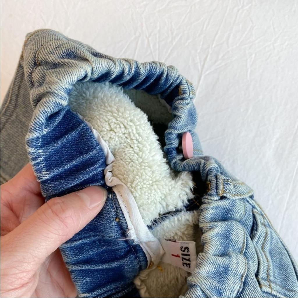 Джинсы для девочек с утолщенным флисом, зимние, включая овечью шерсть, женские сокровища, осенние и зимние стили, детские брюки