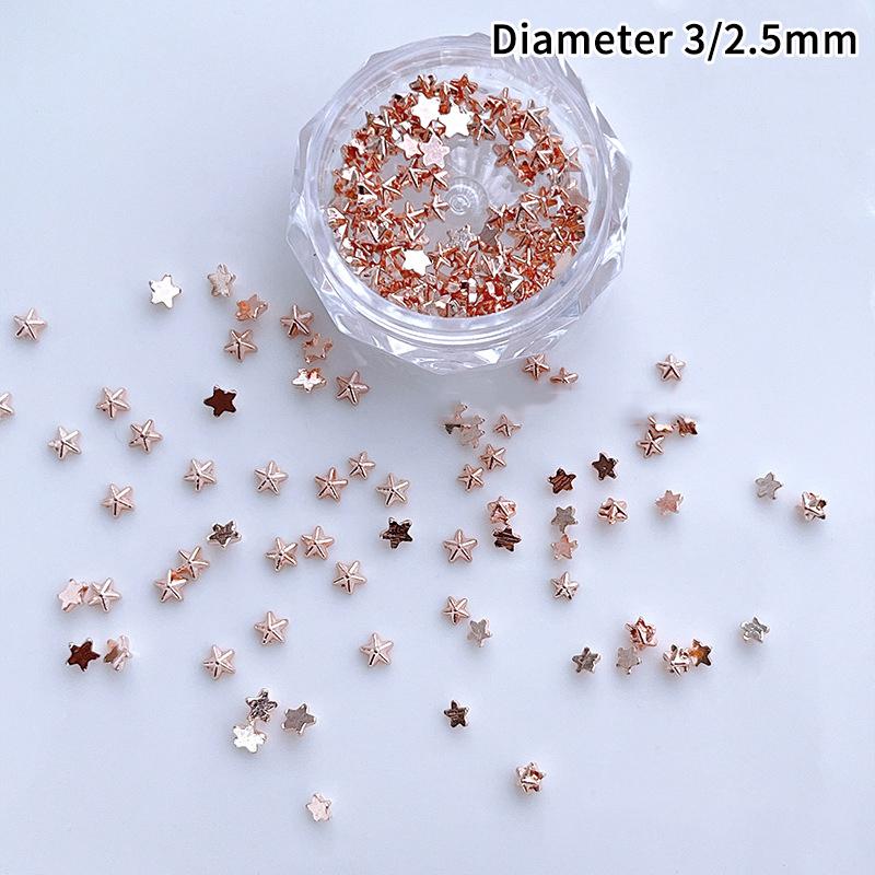 1 Коробка 3D Золото Серебро Нейл-арт Пятиконечная звезда Ювелирные изделия Металлические заклепки Шармы для ногтей Сплав Плоская задняя часть Звезды Украшение для ногтей Инструмент для маникюра