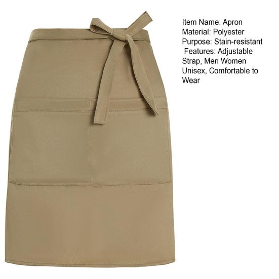 Фартук половинный официантский с большими карманами, водонепроницаемый, маслостойкий, регулируемый, мужской, женский, кухонный, шеф-повара, для кафе, ресторана, пекарни, цветочного магазина, бариста