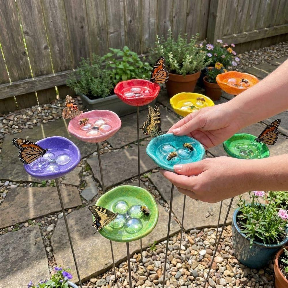 Metal Flower Bee Watering Station Water Dispenser Bird Feeding Cup Beekeeping Tools