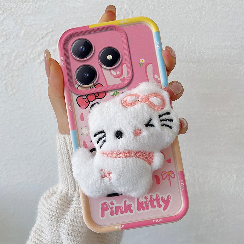 KEYSION Милый 3D мультяшный плюшевый чехол для Realme C63 C61 со шнурком Мягкий силиконовый противоударный чехол для телефона Realme C53 C51