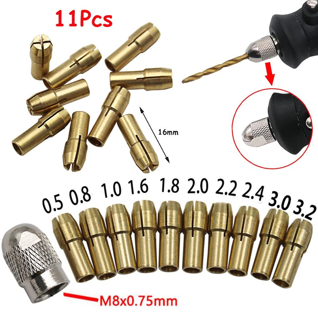 11 шт. 0,5-3,2 мм латунные сверлильные патроны цанговые биты 4,8 мм хвостовик винт гайка замена