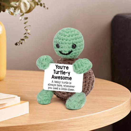 Yousheng Positive Crochet Turtle Handmade Crocheted Turtle Mini Positive Turtle with Emotional Support Card for Women Men Birthday Present