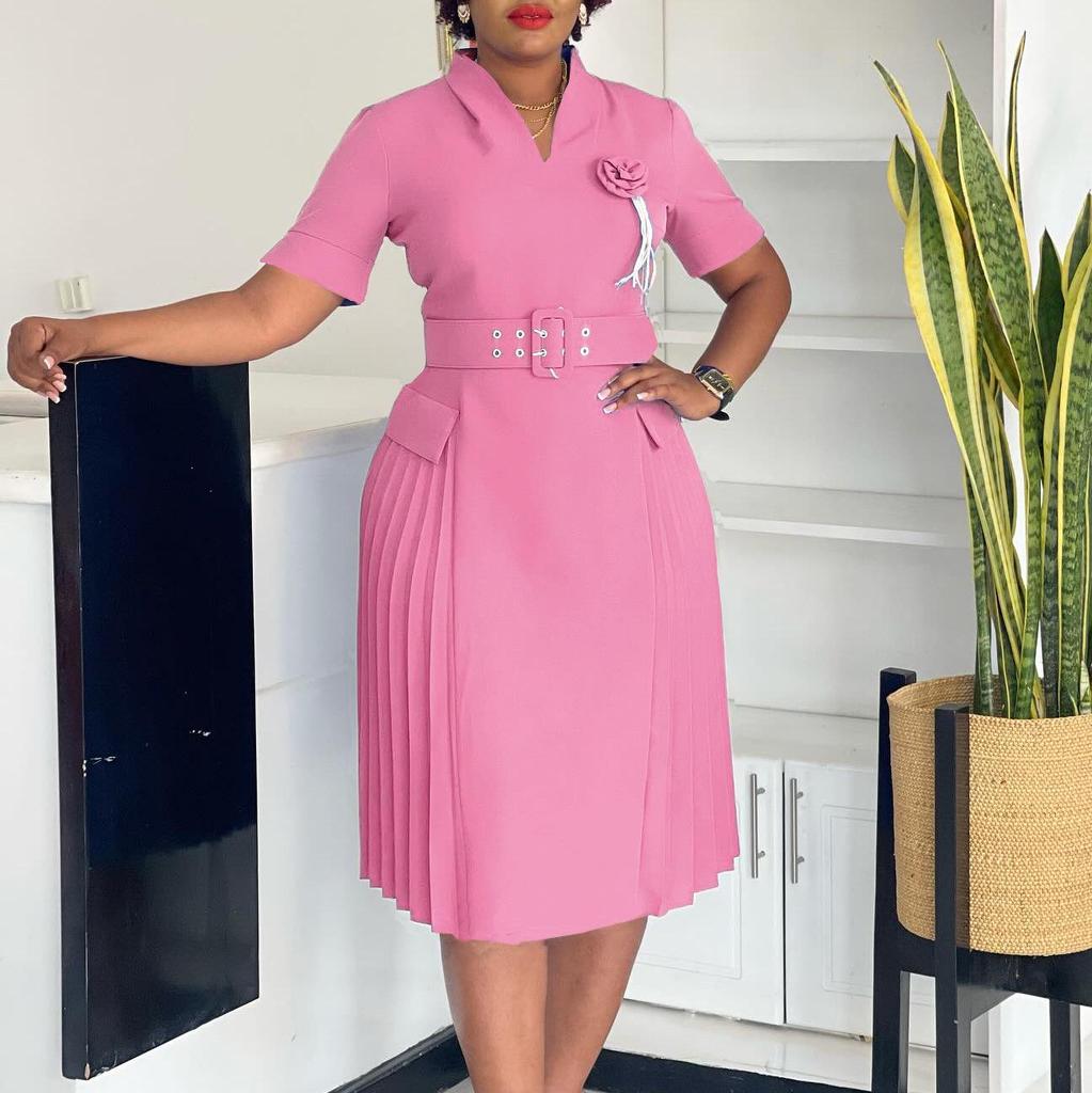 Женское платье большого размера с V-образным вырезом, плиссировкой и завышенной талией, с африканским принтом