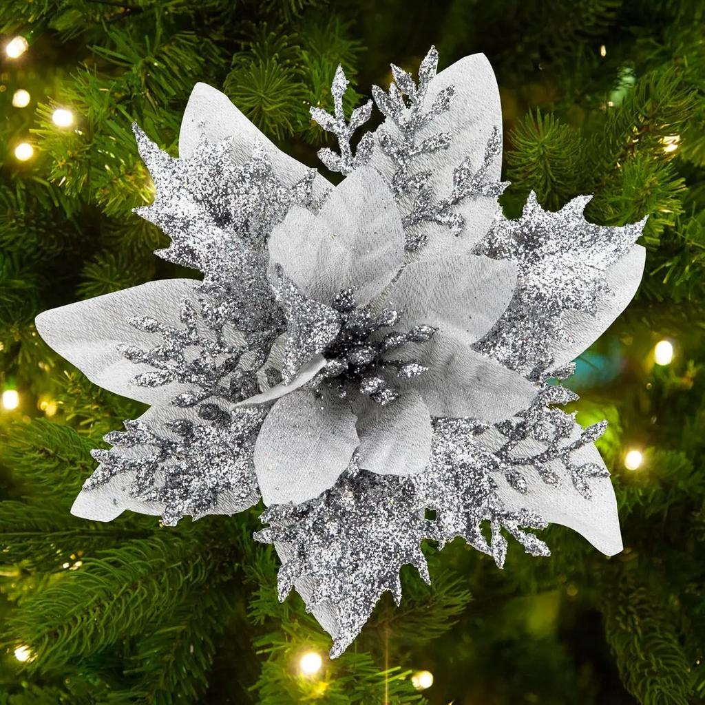 Large Artificial Christmas Flowers Glitter Xmas Tree Ornaments DIY Wreath Simulation Floral Wedding New Year Party Home Decor