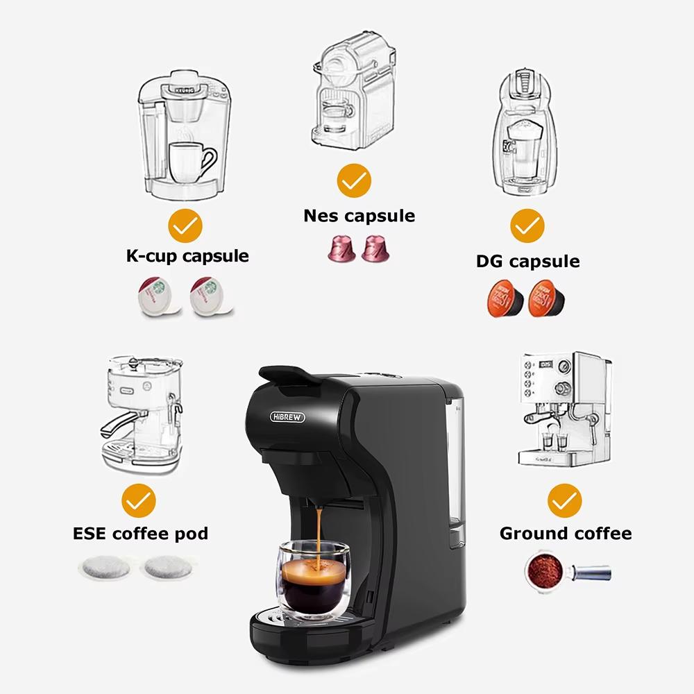 HiBREW H1A 4-in-1 Coffee Machine, 19 Bar Espresso Maker, Hot & Cold Pod Coffee Maker Compatible with Nespresso, Dolce Gusto & Ground Coffee