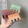 Розовая и зеленая клетчатая ацетатная заколка для волос - Большая двухцветная клипса для девушки-инс, Сладкий стиль на затылке