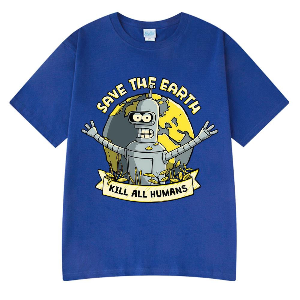 Save The Planet Kill All Humans Funny Robot T ShirtsUnisex Clothing Retro Short Sleeve T-shirts Oversized Cotton Tee Shirt
