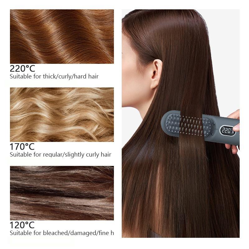 Rechargeable Portable Travel Hair Straightening And Curling Cordless Negative Ion Hair Straightening Comb Dual-Use Styling Tool