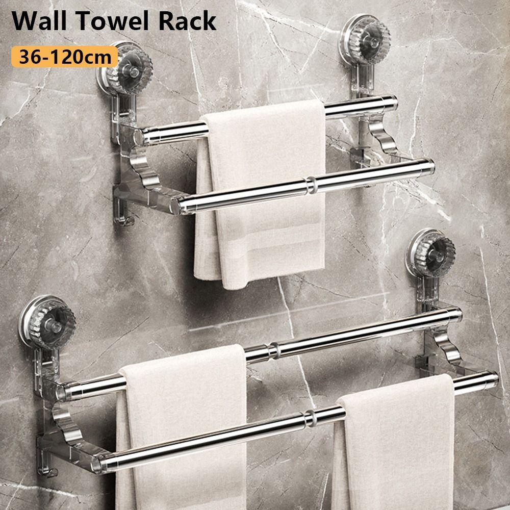 1Pcs 36-120cm Self-adhesive Storage Rack Double Layer Rod Kitchen Bathroom Shelf Wall Towel Rack