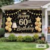 2D plane, 1 piece, 60th birthday banner - with balloons and confetti of the number 60 - the number "60" - polyester