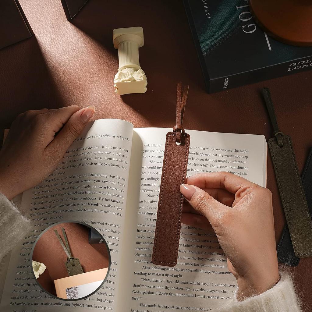 4 Pack Leather Bookmark Classic Stitch with Leather Strap Book Page Marker Reading Lovers Gift Color