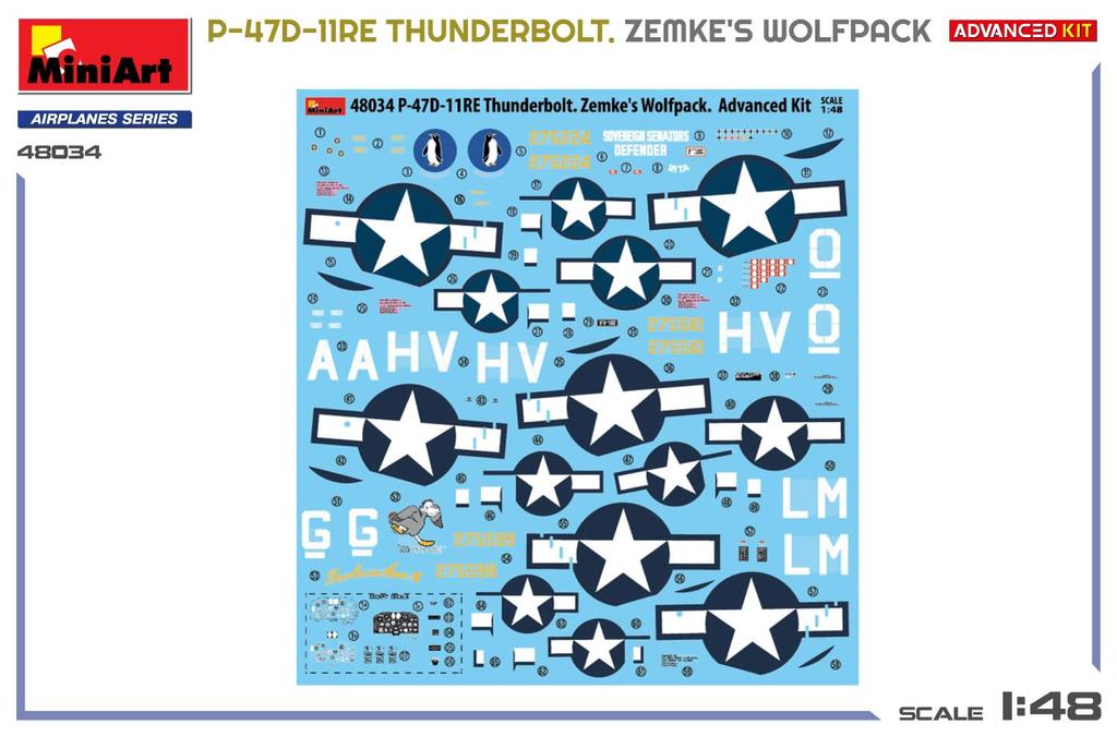 Miniart Thunderbolt Wolfpack Продвинутый набор Пластиковая модель MA48034 Самолет 1/48 P-47D-11RE Земке