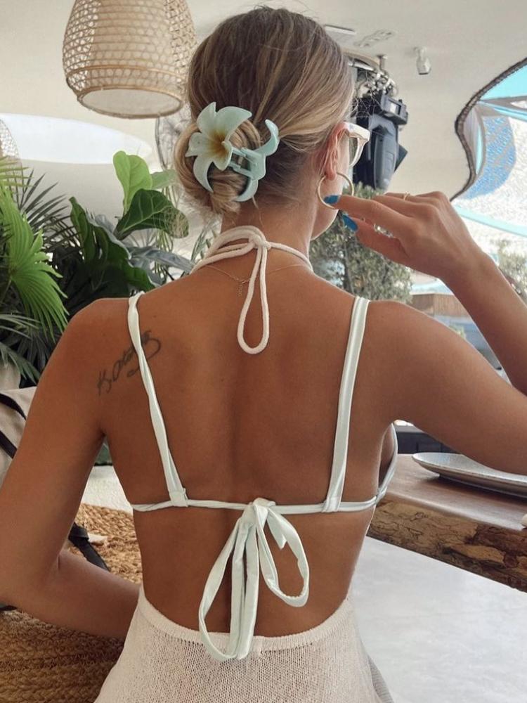 EDOLYNSA 2024 Kintted Cover Up Beach Сексуальная Холтер Без Рукавов Прозрачный Макси Разрез Bodycon Летнее Платье Бикини Прикрытия Элегантный Холтер Пляжное Платье