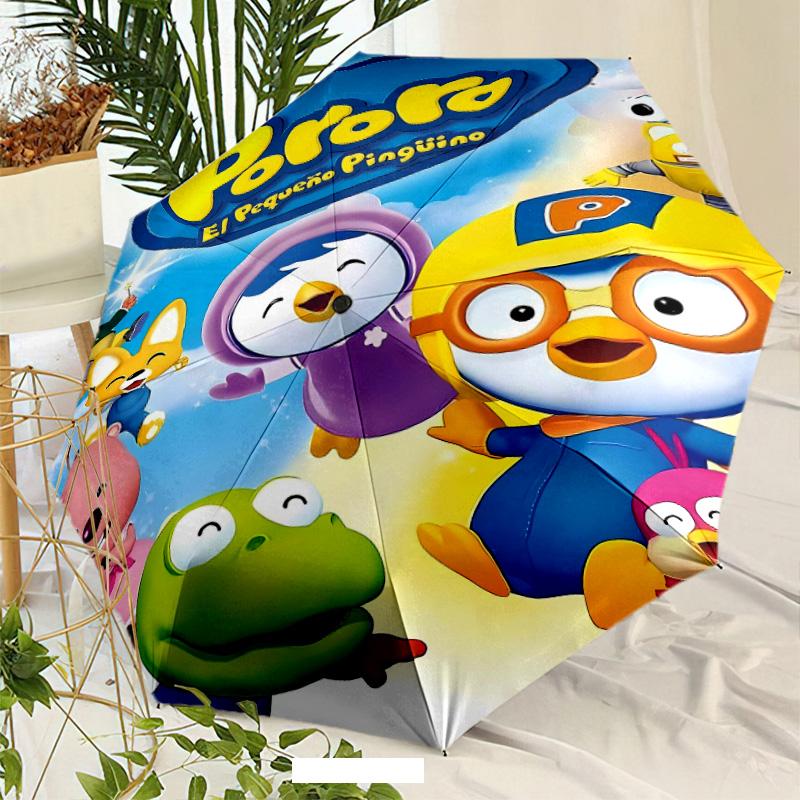 Pororo Umbrella with Automatic Open/Close & Self-8-Rib Heavy-Duty Umbrella, Compact Travel Umbrella Suitable for Outdoor
