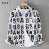 Japanese Letter Printed Personalized Lapel Shirt for Men Trendy and Cool Casual Long Sleeved Shirt Jacket Trendy