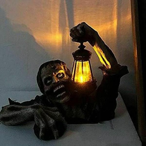 Halloween Decoration Lantern Zombie Garden Statue, Frightening Nightmare Horror Personality Waterproof Handmade Resin Made
