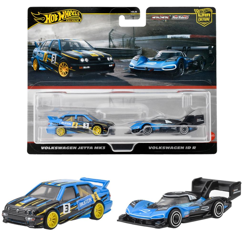 Hot Wheels Premium Volkswagen Jetta MK3 Volkswagen ID R Vehicle Toy Diecast Car Blue HRR83 2-Pack / (Ages 3+)