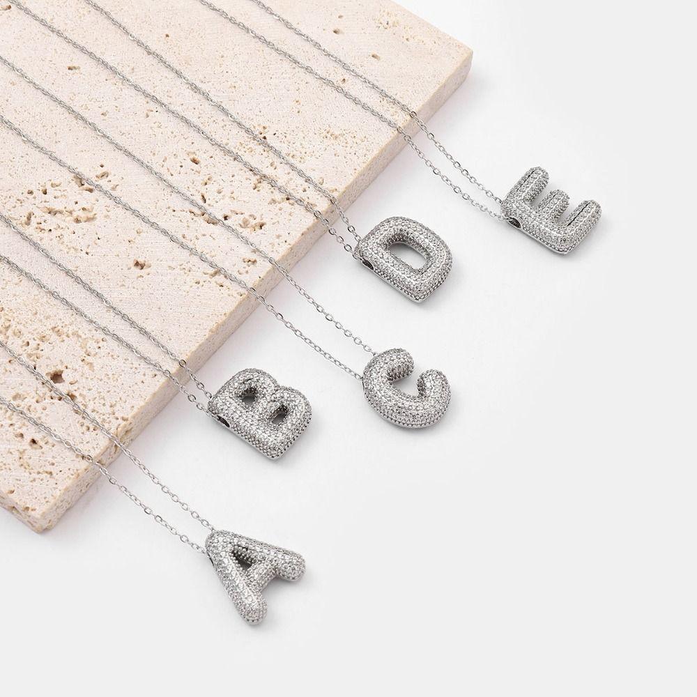 Silver Color Silver Zircon Necklace Rhinestones Women Choker Simple Letter Pendant Necklace Gift