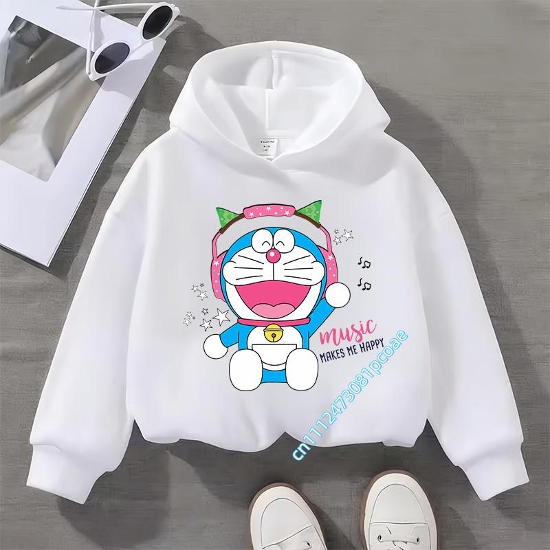 1-12 years old, long-sleeved Doraemon children's hooded sweatshirt for boys, girls' casual top with cartoon print