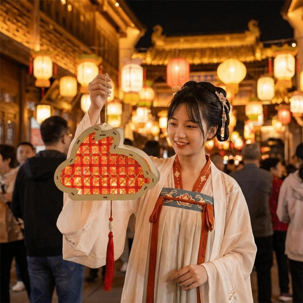 Handheld Bamboo Woven Lantern Chinese Style Glowing Rabbit Lantern Mid-Autumn Festival