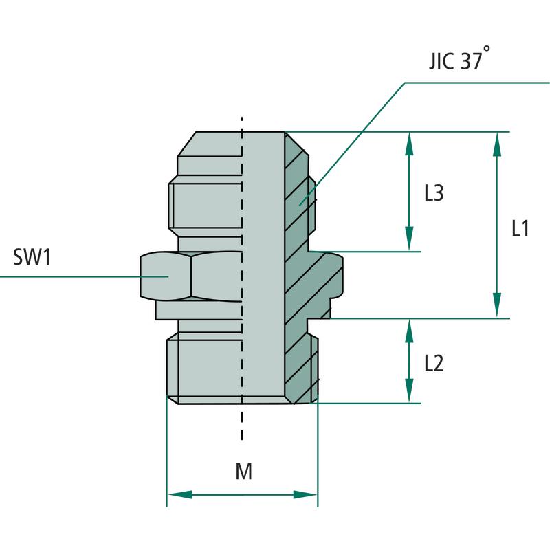 Straight connection connector GA 1/2 - JIC x 1/2 - UNF - OR 17 GRANITE