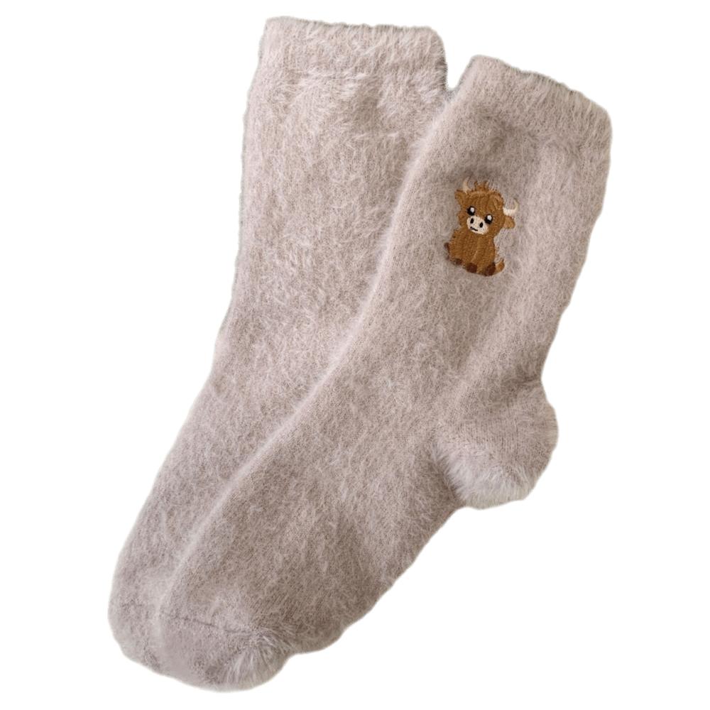 Warm Sleep Socks Embroidered Furry Plush Socks Autumn Winter Carpet Home Socks Women