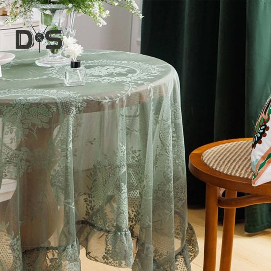 Скатерть в стиле ретро, прозрачная, кружевная, романтическая, круглая, с оборками, цветочная вышивка, защита стола, украшение для банкетов и вечеринок
