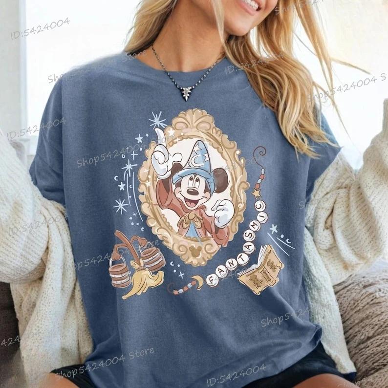 Sorcerer Mickey Shirt Fantasia Mickey Streetwear Women Casual Magical Cotton Tshirts