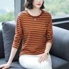Large Size Loose Cotton Long Sleeve T-shirt Women's Middle-aged and Elderly Clothes Autumn Clothes Striped Base Layer Shirts