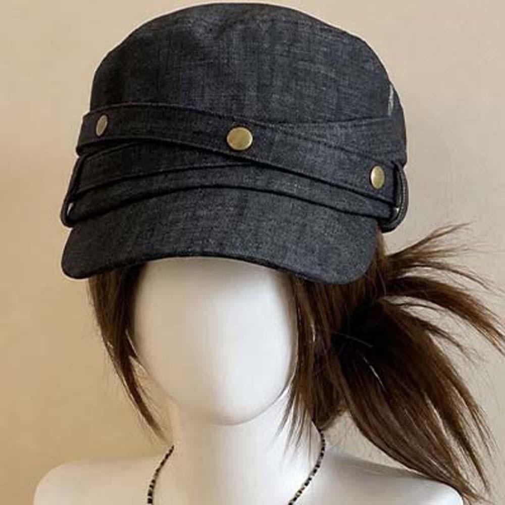 Metal Button Retro Equestrian Cap Cross Ribbon Rivet Top Cap Vintage Visor Hat Chic Girls