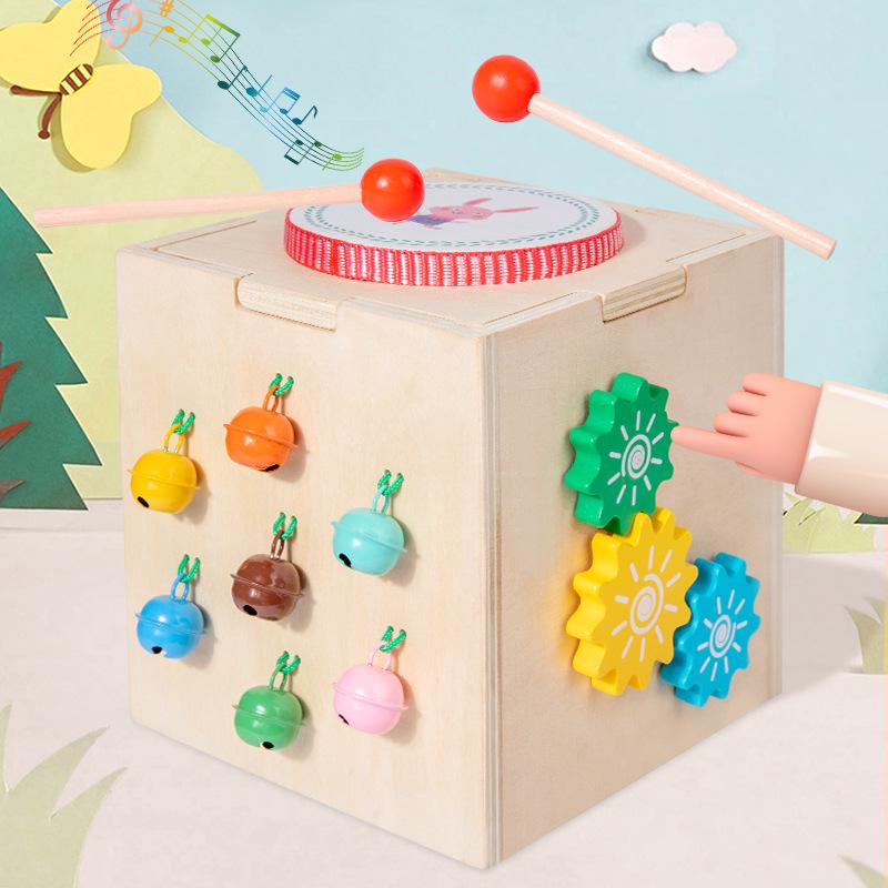 Деревянная многофункциональная музыкальная шкатулка: Развивающая игрушка для раннего детства (0-3 года) с перкуссионным барабаном