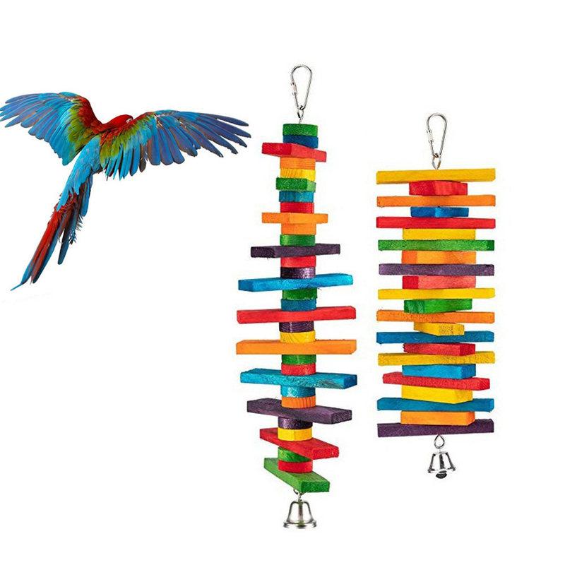 2Pcs Parrot Bite Colorful Block String Hanging Playground Chewing Pendant Bird Bite String for Cockatiels Parakeets Small Birds