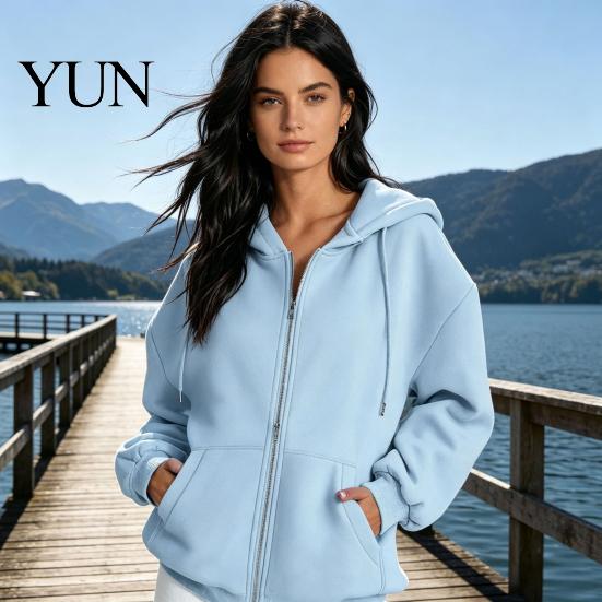 Drawstring Hooded Jacket Zip-Up Hoodies for Women, Loose Fit with Women Pocket, Long Sleeve Casual Coat Fall Winter Hoodie