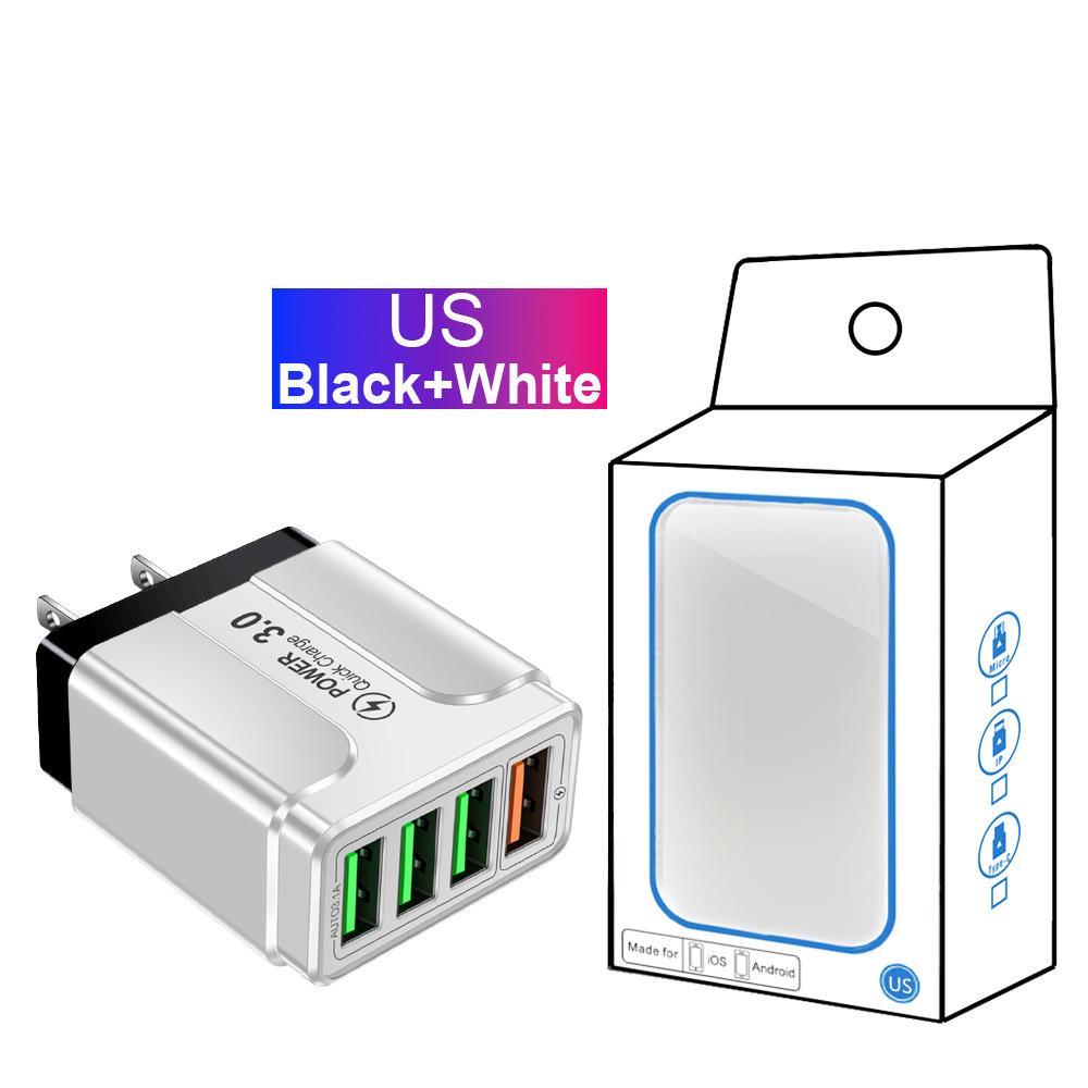 QC3.0 4-Port USB Rapid Charger for EU/UK/AU Plugs - Multi-Device Fast Charging