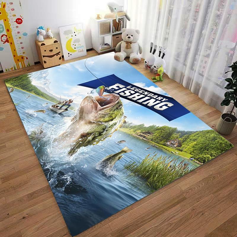 Legendary Fishing Scene Carpet Suitable for use as an anti-slip game mat for living room and bedroom sofas