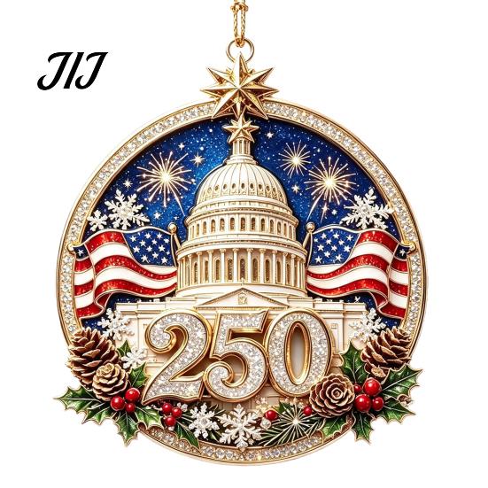 Patriotic Christmas Tree Snowflake Ornaments 250 Anniversary USA Ornament, United States 1776-2026 250th Holiday Gift for Family Friends Keepsake,
