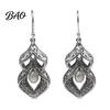 Versatile Silver Tone Earrings for Cheongsams 1 Pair Women Retro Drop Earrings, Vintage Carved Faux Pearl Exquisite Texture Gifts Dangle Anniversary