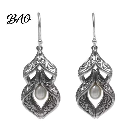 Versatile Silver Tone Earrings for Cheongsams 1 Pair Women Retro Drop Earrings, Vintage Carved Faux Pearl Exquisite Texture Gifts Dangle Anniversary