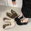 Flat-bottomed Mary Jane Lamb Wool Shoes, Children Wear New Doudou Shoes In Autumn and Winter