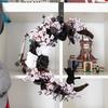 Black Roses Artificial Flowers Moon Shaped Garland Cat Door Wreaths Halloween Decoration Simulation Plants Flower Wall Hangings
