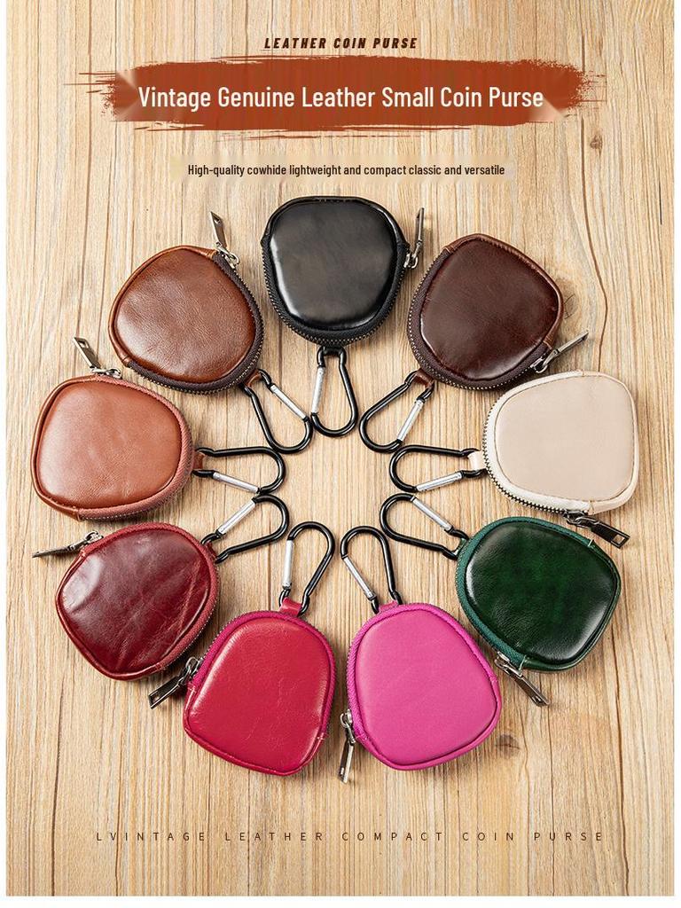 Винтажный кошелек для монет из натуральной кожи: Многофункциональный мини-кошелек на молнии из коровьей кожи высшего слоя