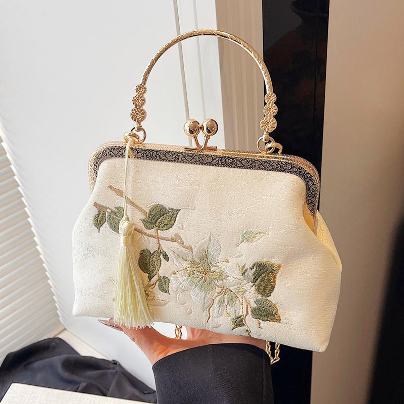 Сумка-ракушка с вышивкой лилии - складная сумка-клатч Hanfu Cheongsam Fashion Hundred (Винтажная женская сумочка с пряжкой)