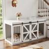 Dog Crate with Barn Door, of Metal and Fiberboard, for Two Dogs, with Fixed Middle Partition, TV Cabinet, with Sliding Doors, White, 160 x 60 x 75 cm
