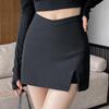 Black High-Waist A-Line Midi Skirt for Women - Summer Slimming Bodycon Slit Skirt